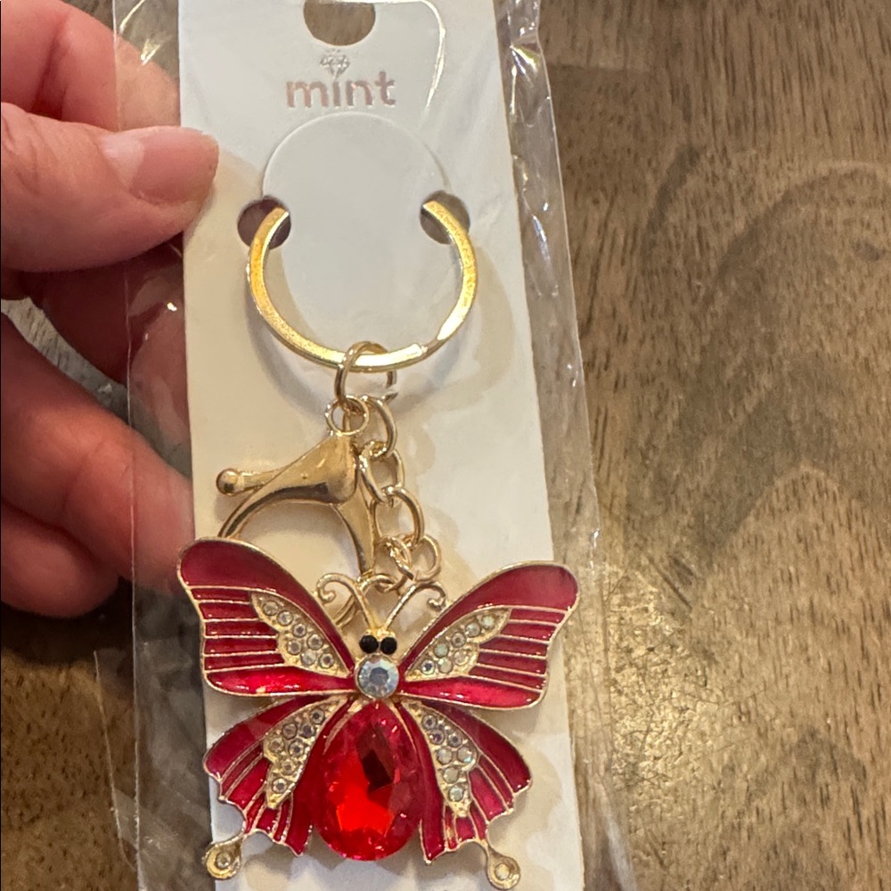Red Butterfly Rhinestone Keychain